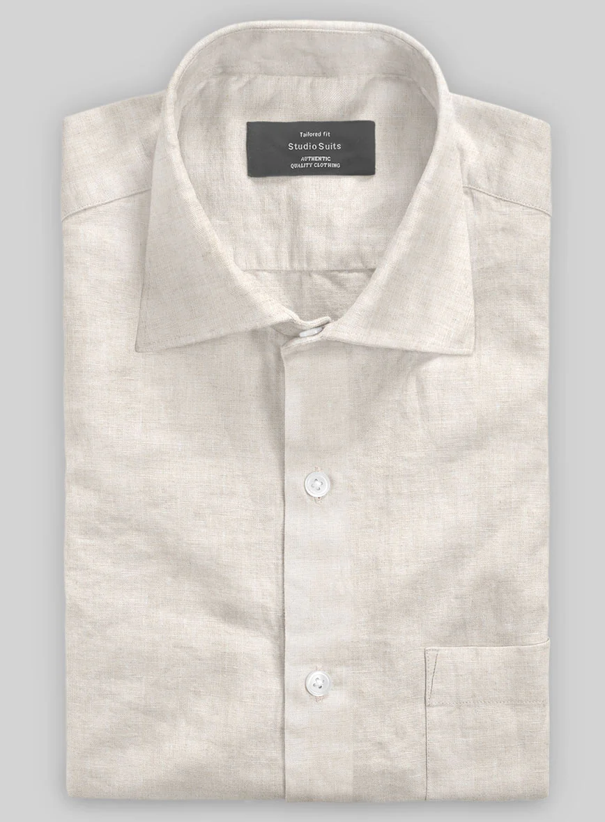Washed Light Beige Linen Shirt - Image 4