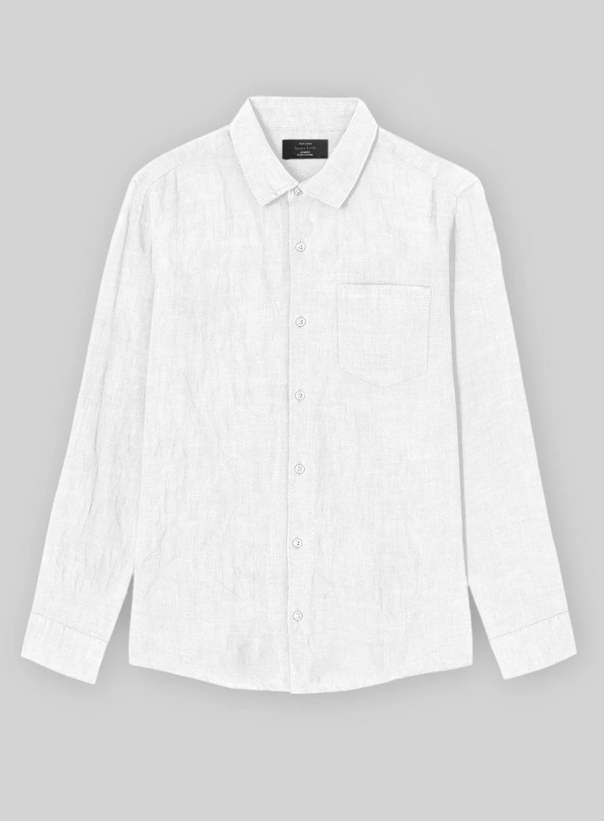 Washed Pure White Linen Shirt - Image 3
