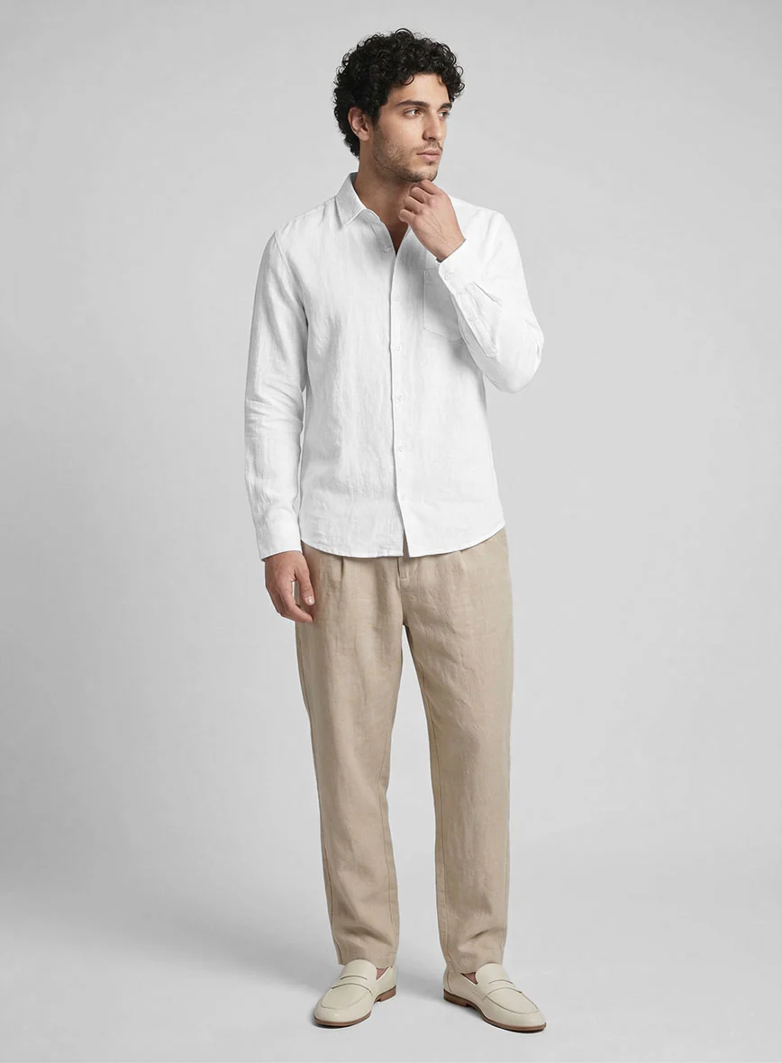 Washed Pure White Linen Shirt - Image 4
