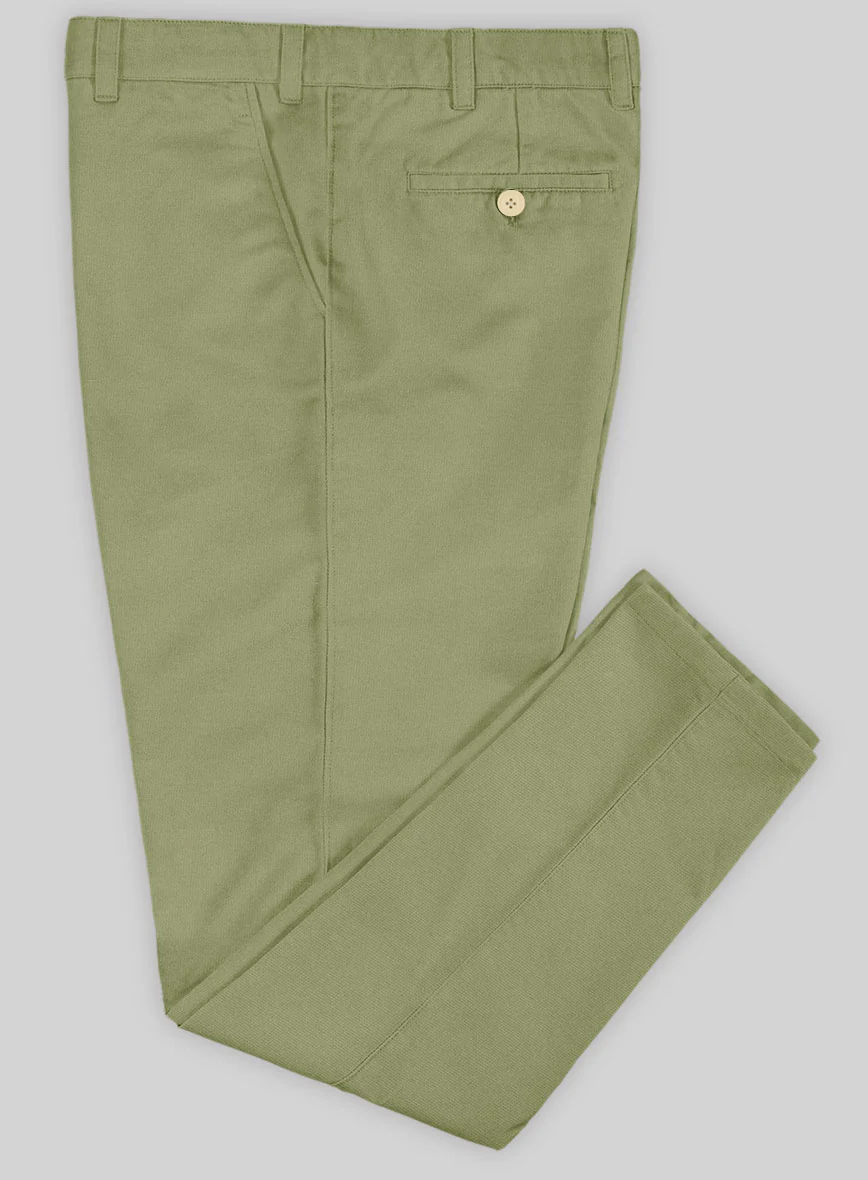 Washed Stretch Summer Army Green Chino Pants - Image 3