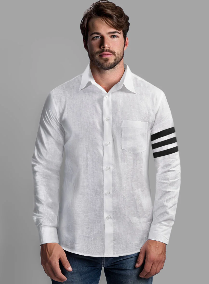 White And Black Bar Linen Shirt - Image 4