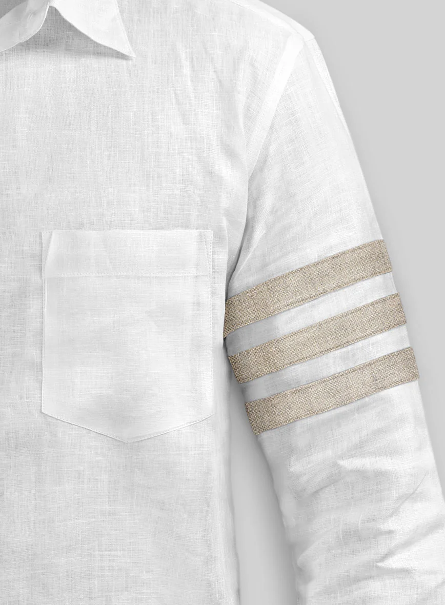 White And Dark Beige Linen Shirt - Image 2
