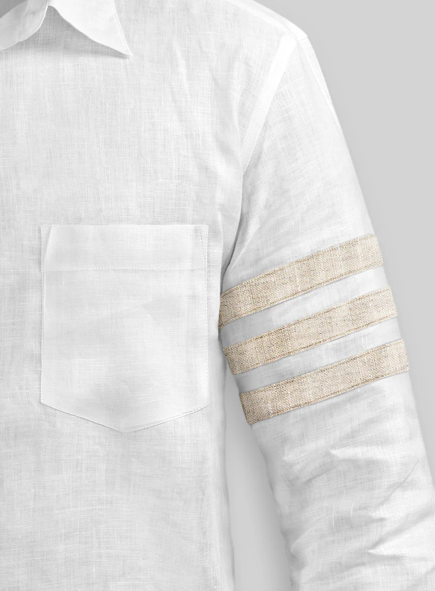 White And Light Beige Linen Shirt - Image 2