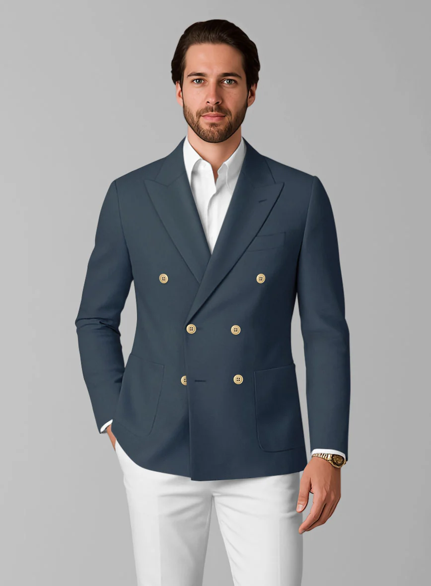 Blue Stretch Chino Double Breasted Jacket - Image 2