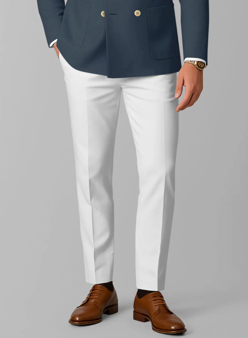 White Blue Cotton Double Breasted Suit - Image 4