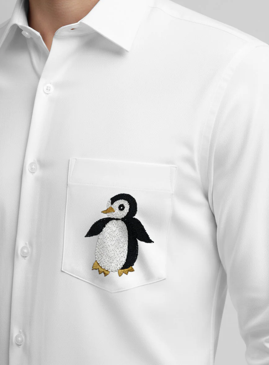 White Cotton Penguin Embroidered Shirt - Image 3