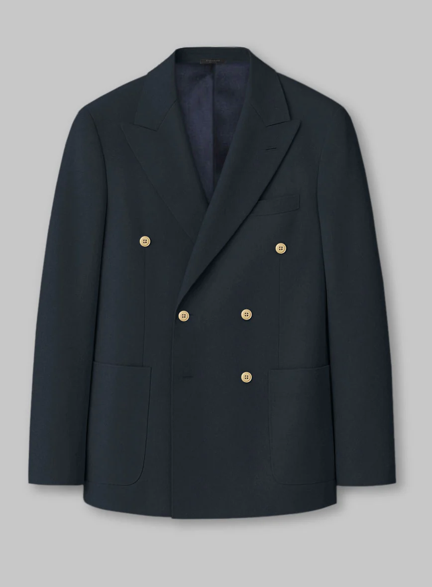 White Dark Blue Cotton Double Breasted Suit - Image 2