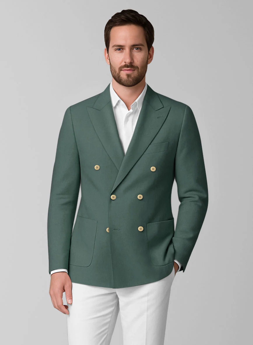 White Gallo Green Cotton Double Breasted Suit - Image 3