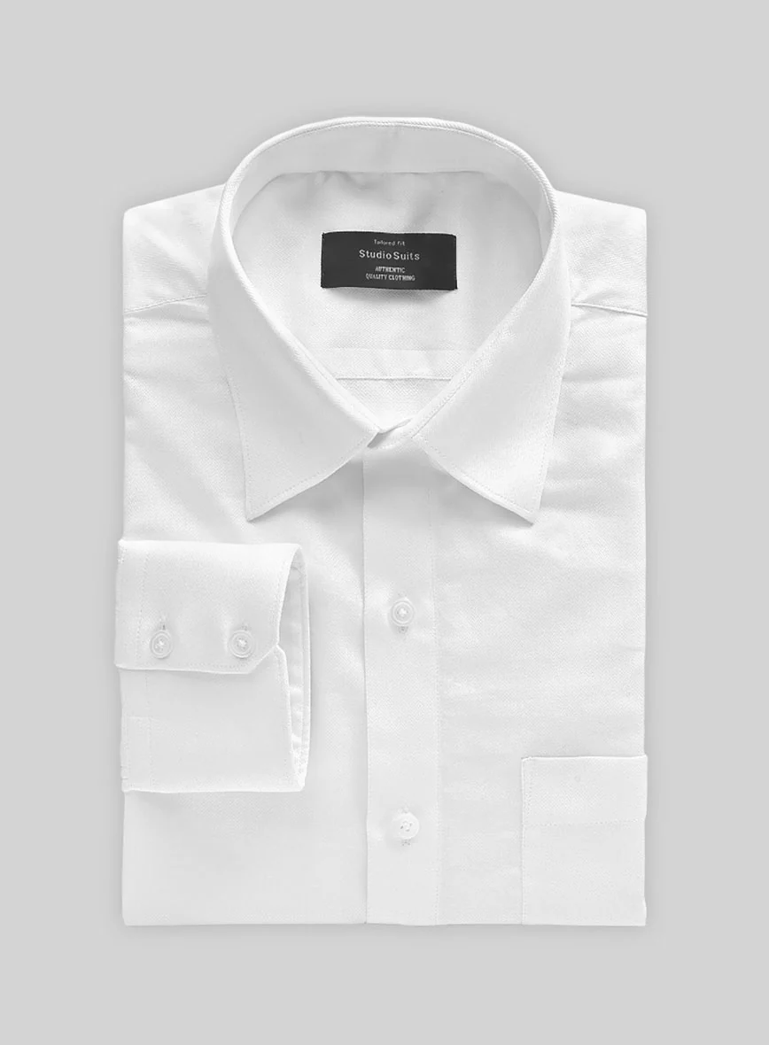 White Herringbone Cotton Shirt - Image 2