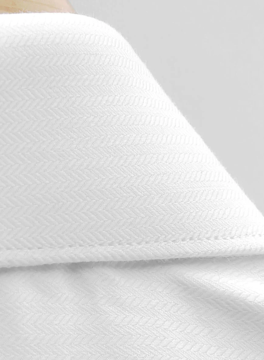 White Herringbone Cotton Shirt - Image 4