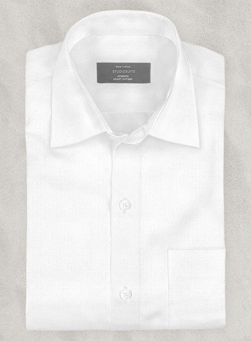 White Herringbone Cotton Shirt - Image 2