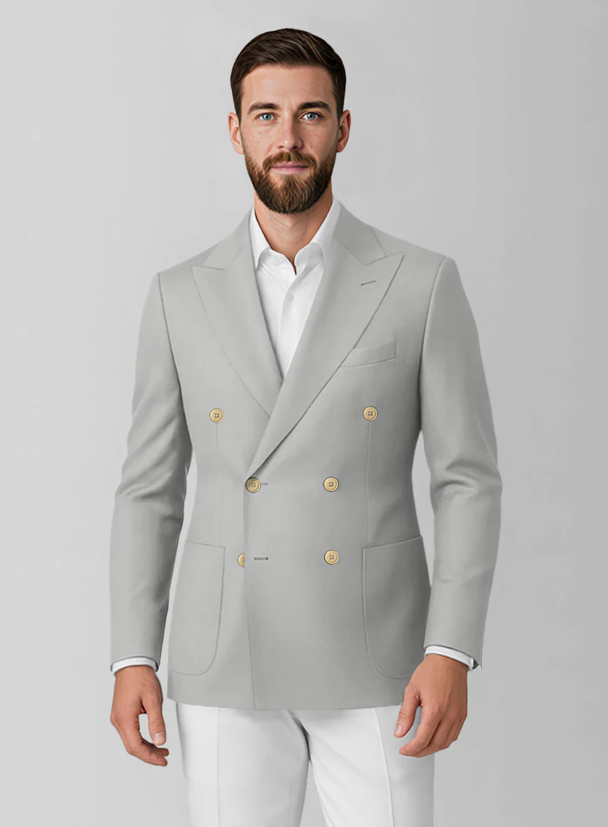 White Light Gray Cotton Double Breasted Suit - Image 3
