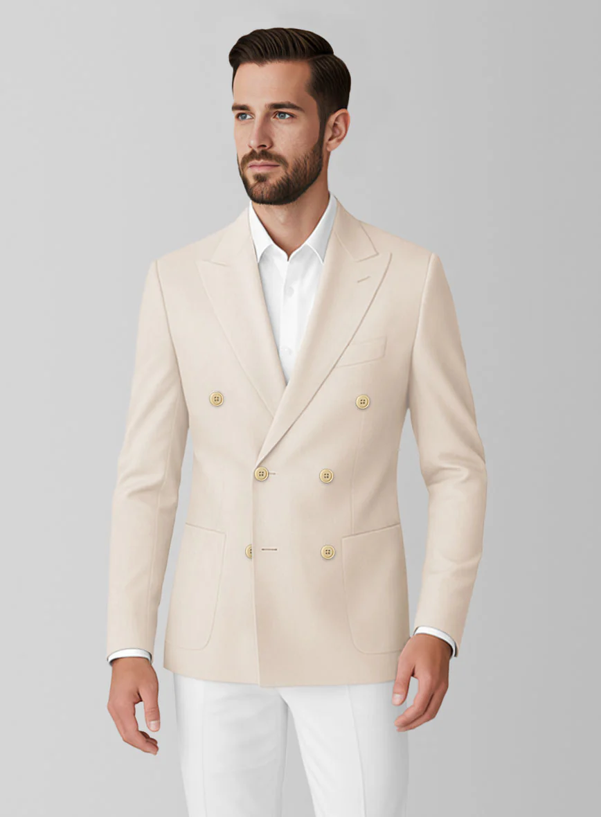 White Light Khaki Cotton Double Breasted Suit - Image 3