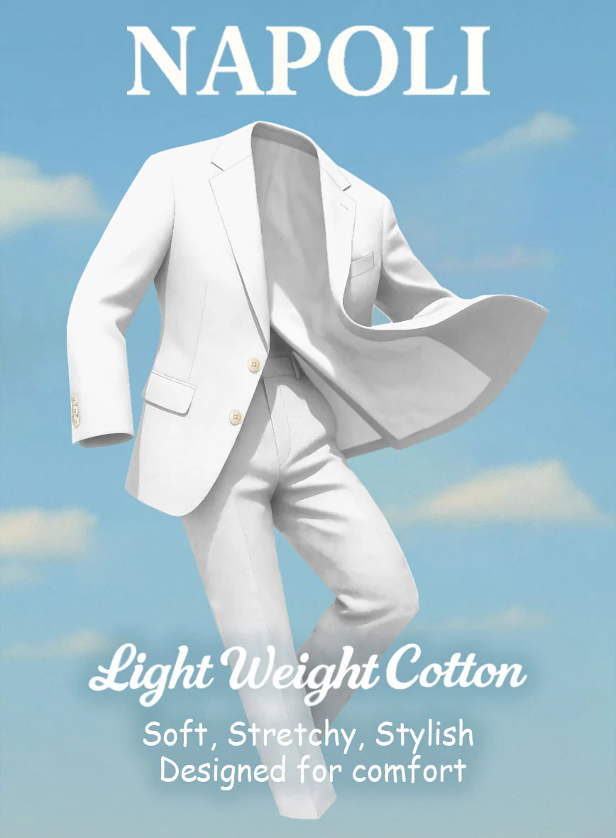White Napoli Stretch Light Weight Cotton Pants - Image 4