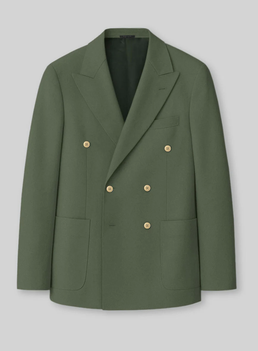 White Olive Green Cotton Double Breasted Suit - Image 2