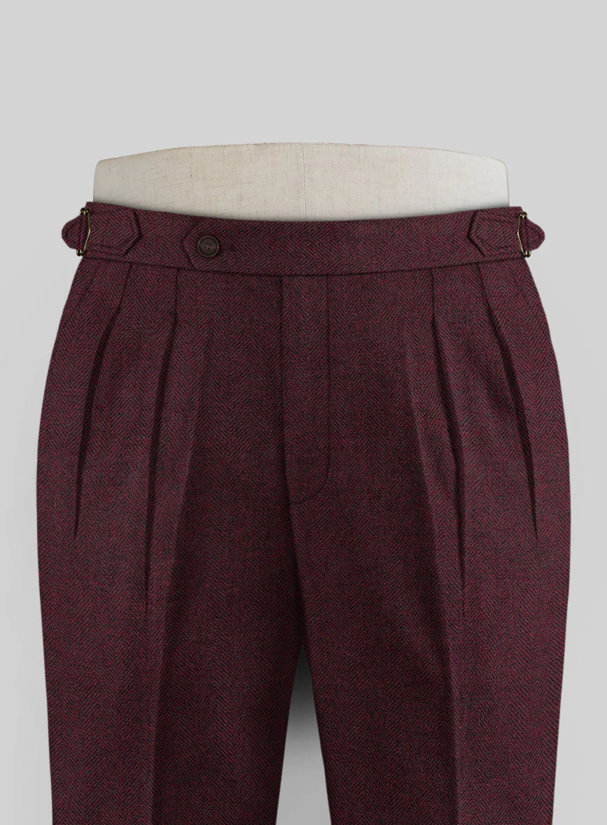 Wine Herringbone Highland Tweed Trousers - Image 2