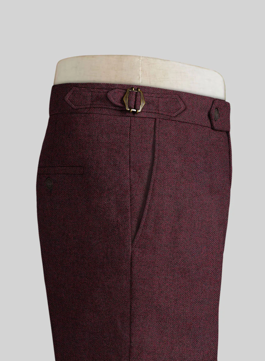 Wine Herringbone Highland Tweed Trousers - Image 3