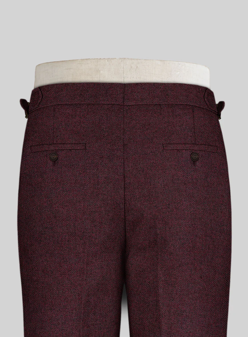 Wine Herringbone Highland Tweed Trousers - Image 4