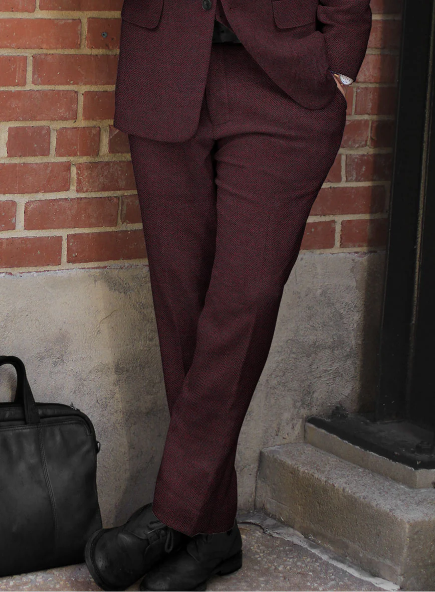 Wine Herringbone Tweed Pants - Image 2