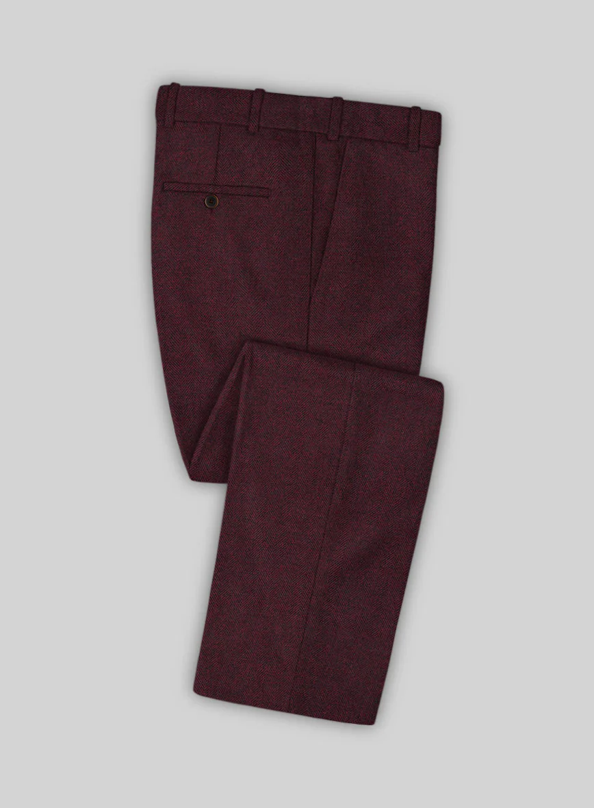 Wine Herringbone Tweed Pants - Image 3