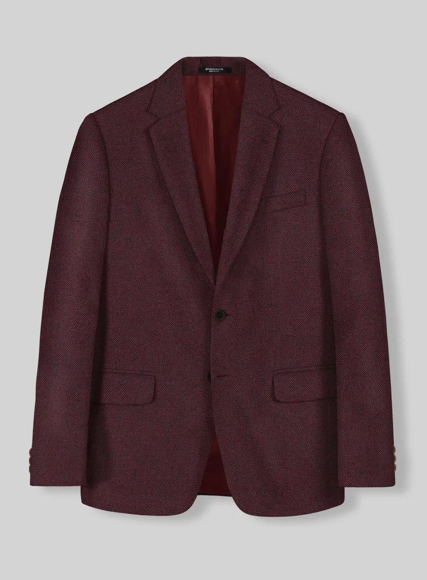 Wine Herringbone Tweed Suit - Image 3