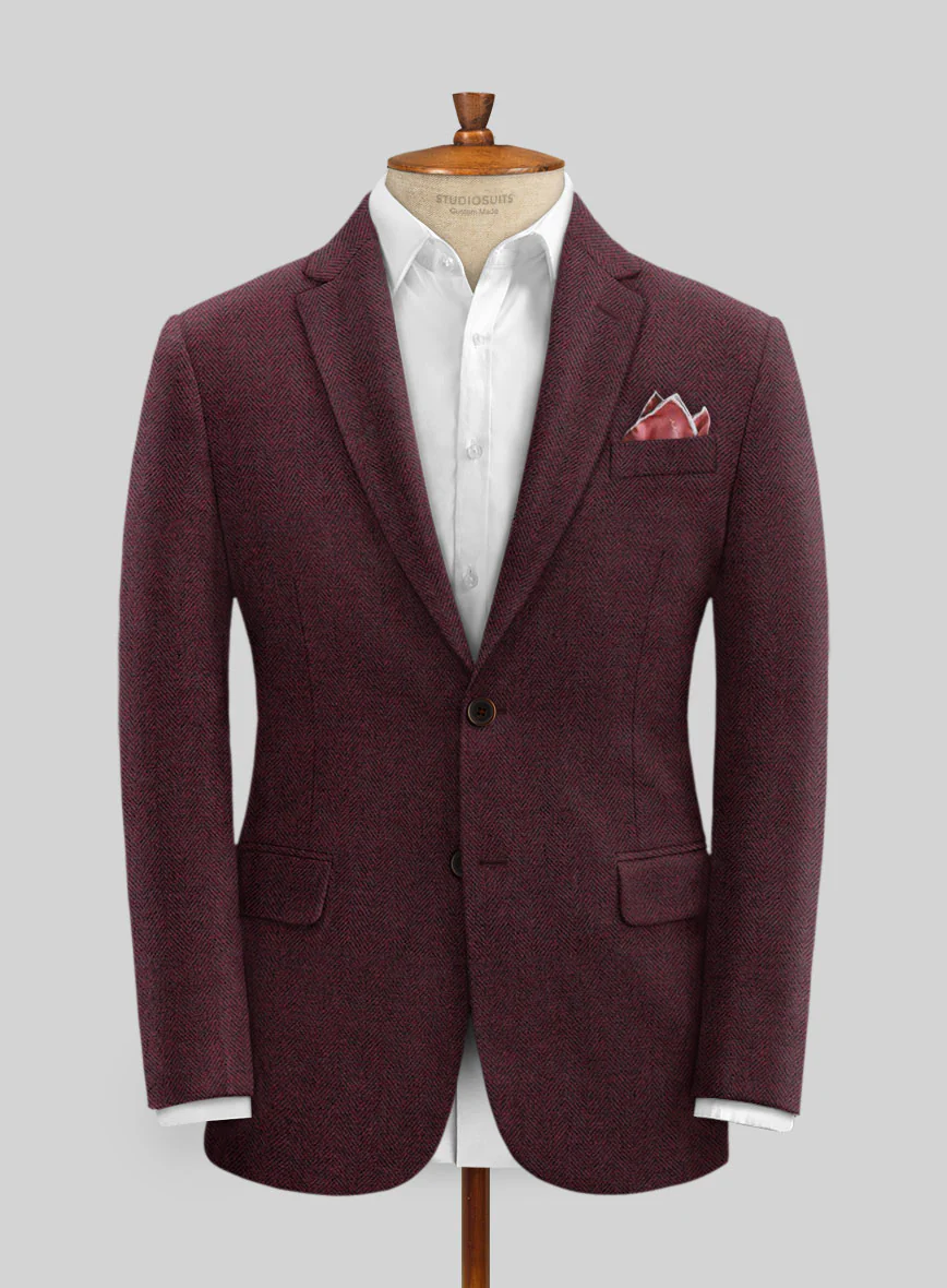 Wine Herringbone Tweed Suit - Image 7