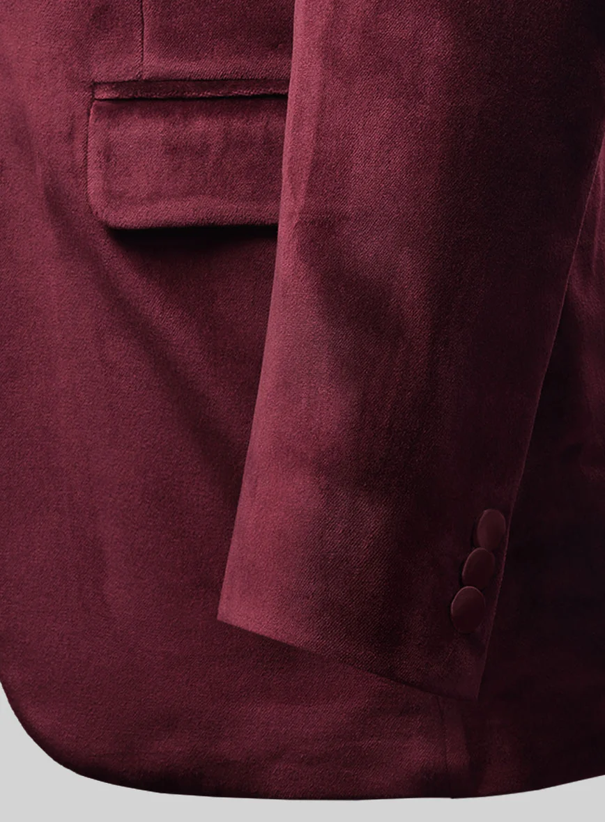 Wine Velvet Blazer - Lion Handwork - Image 4