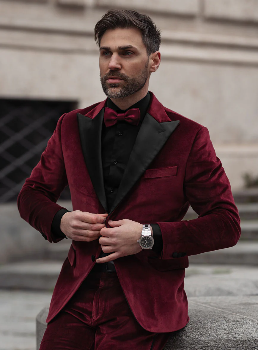 Wine Velvet Tuxedo Jacket - Image 2