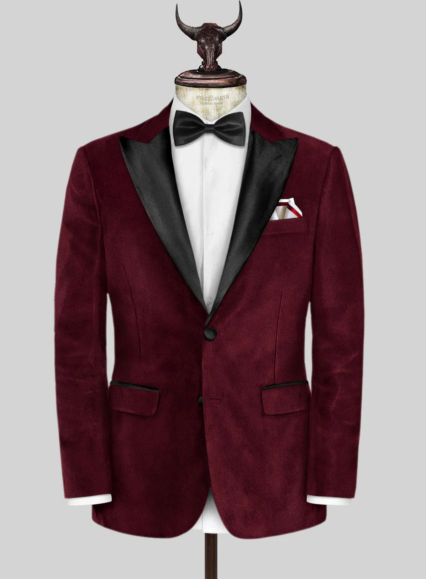 Wine Velvet Tuxedo Jacket - Image 3