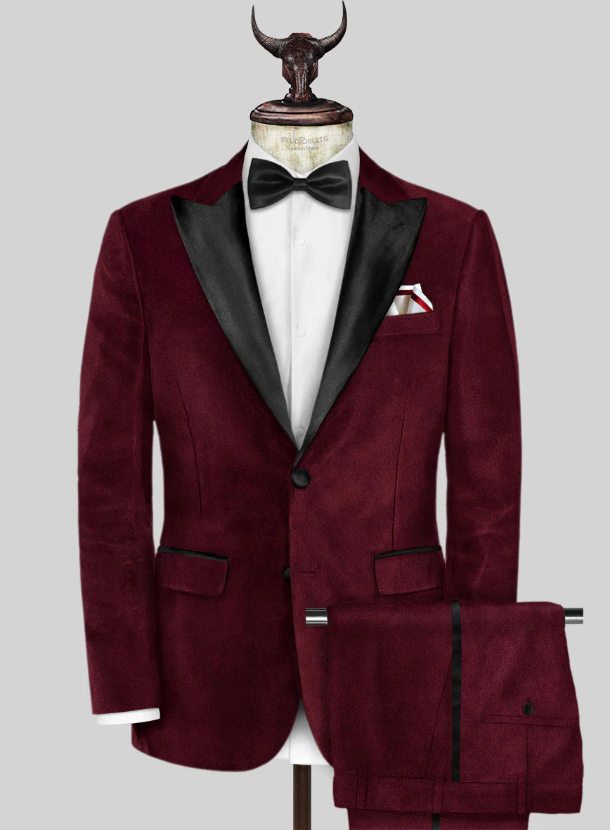 Wine Velvet Tuxedo Suit - Image 3