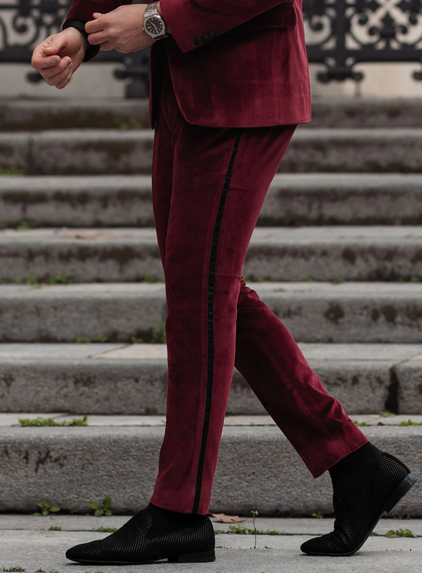 Wine Velvet Tuxedo Suit - Image 7