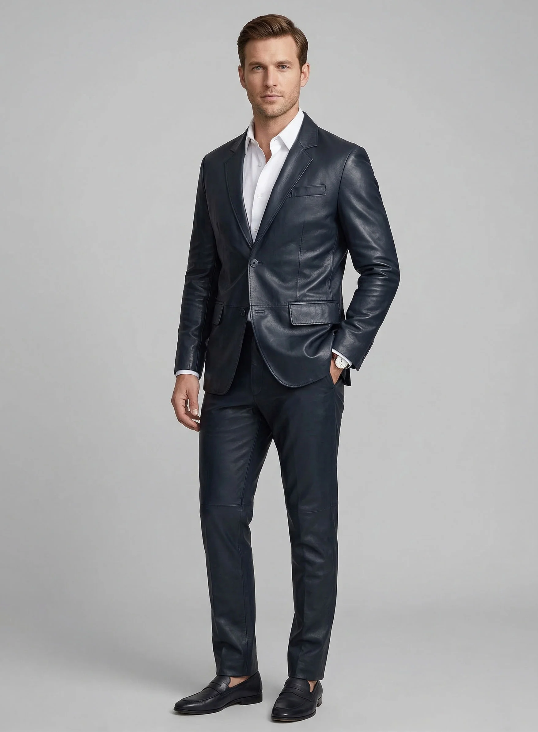 Winsor Blue Leather Suit - Image 2