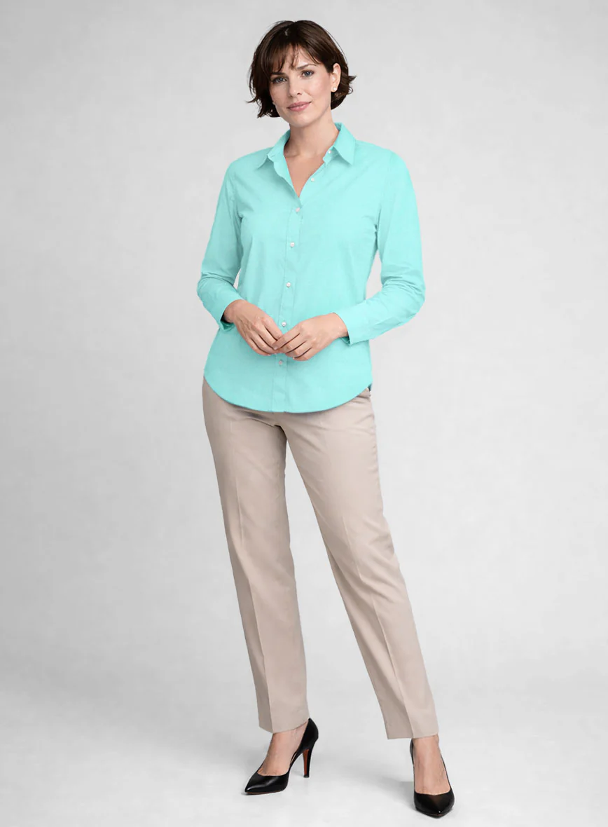 Women's Aqua Blue Stretch Poplene Shirt - Image 2