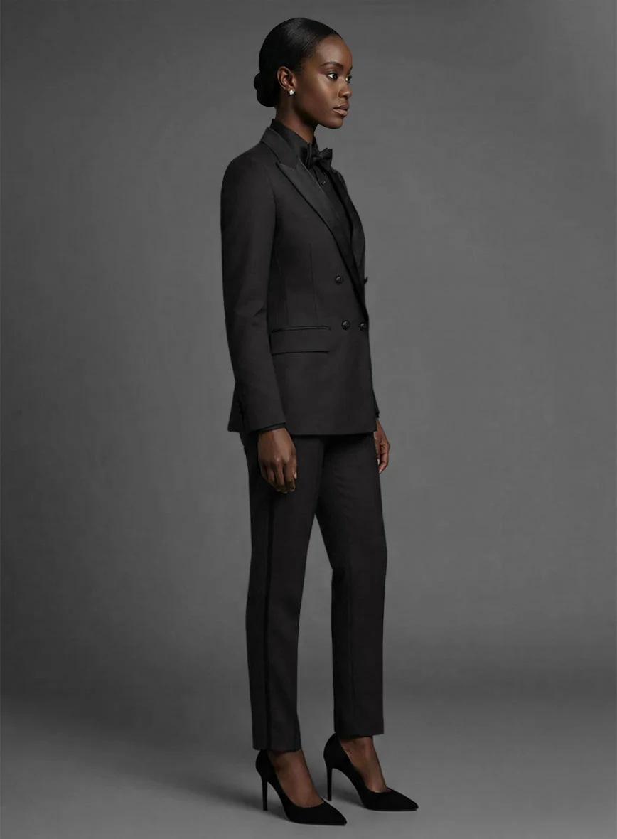 Women's Black Smoking Double Breasted Tuxedo Suit - Image 2