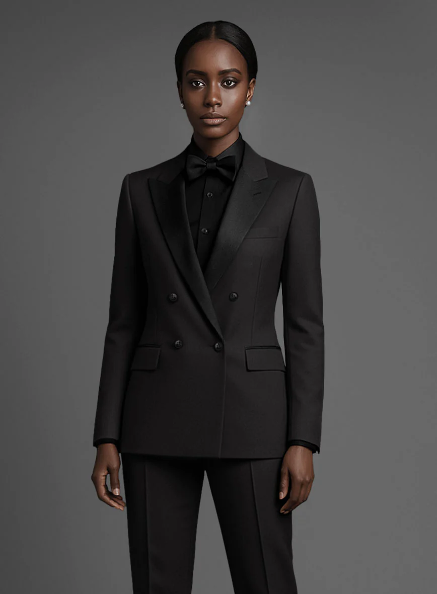 Women's Black Smoking Double Breasted Tuxedo Suit - Image 3