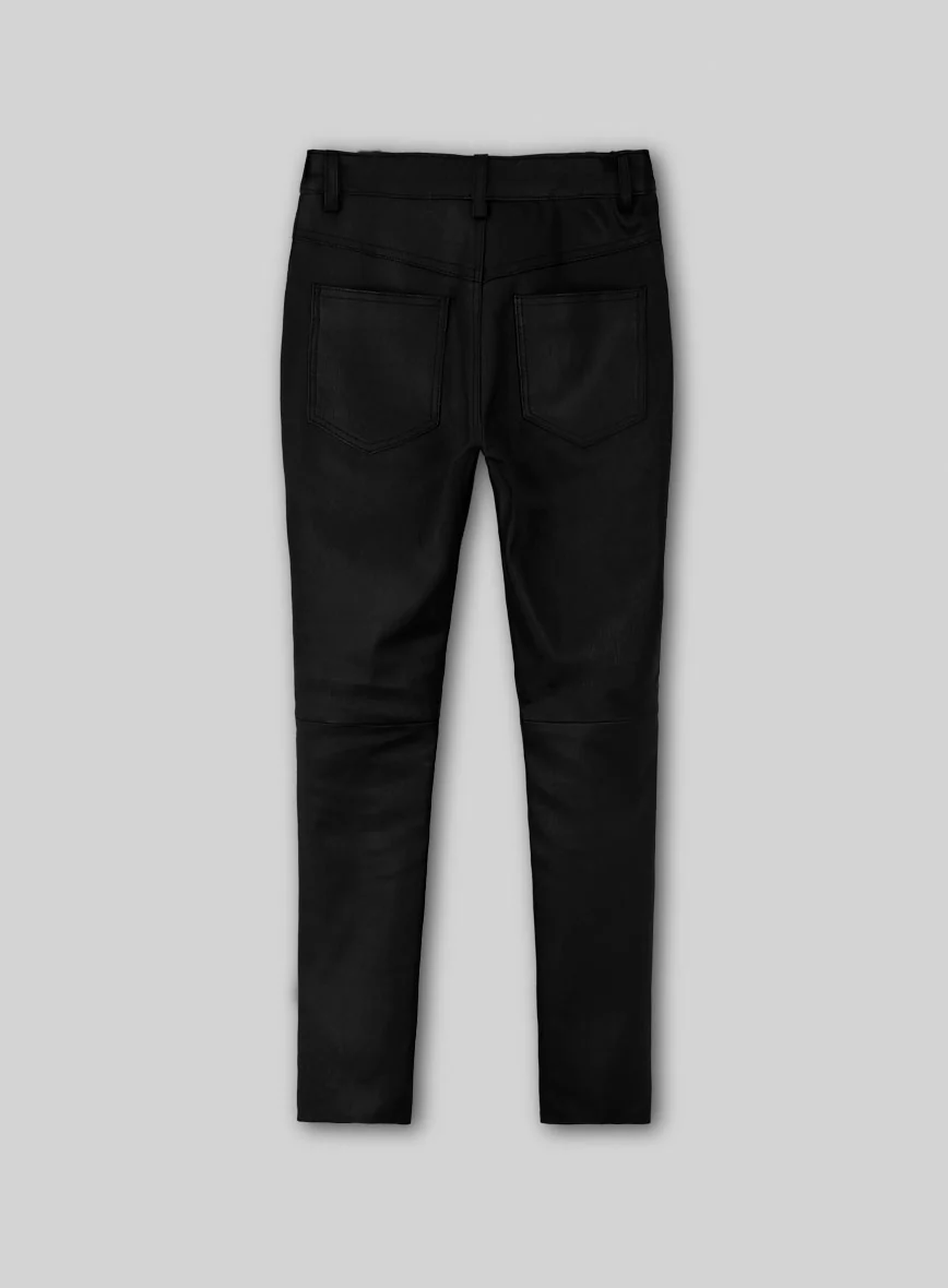 Women's Black Stretch Leather Jeans - Image 2