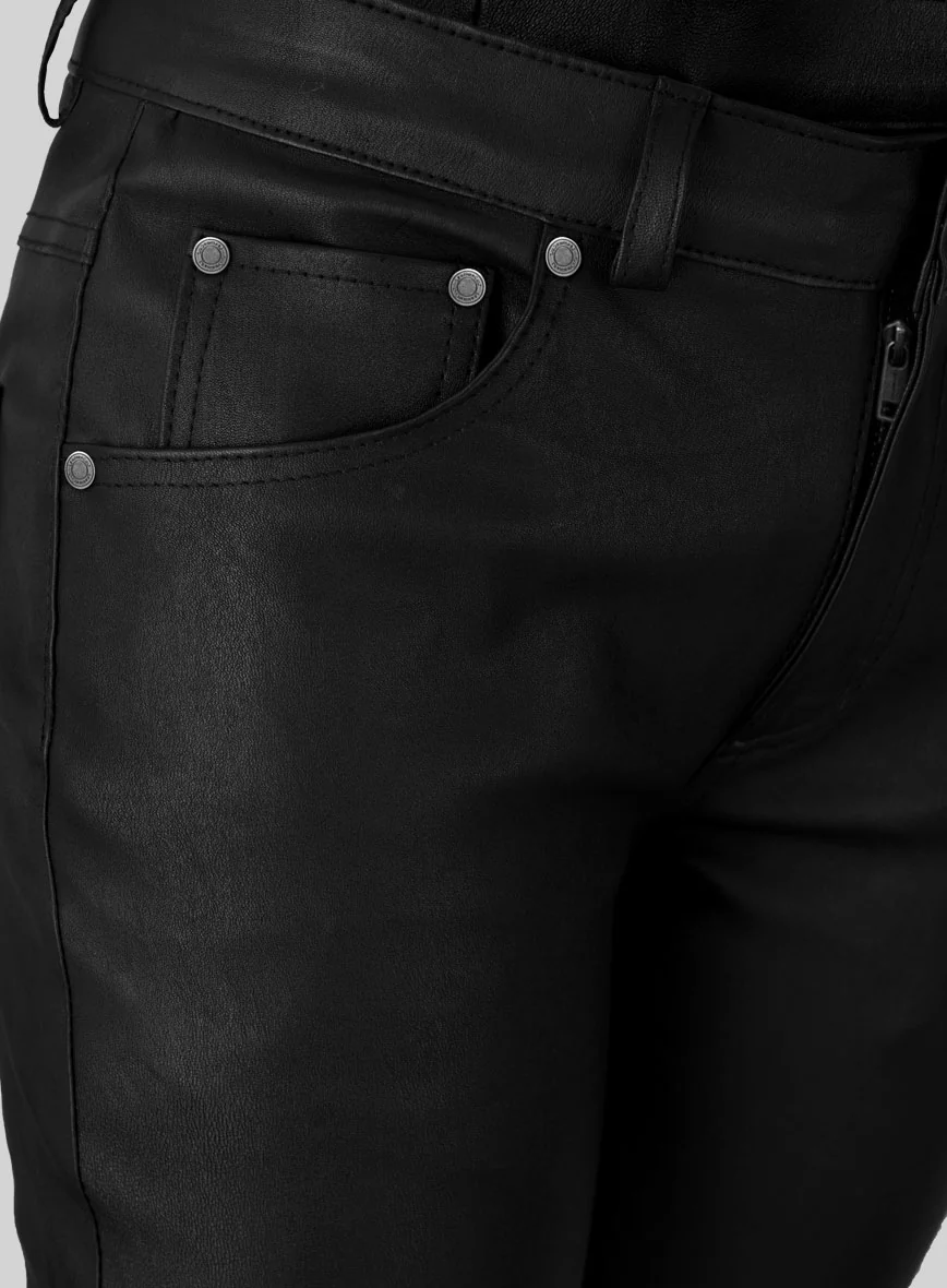 Women's Black Stretch Leather Jeans - Image 3