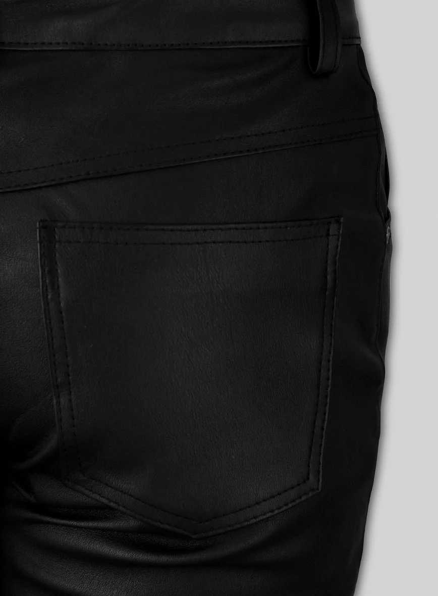Women's Black Stretch Leather Jeans - Image 4