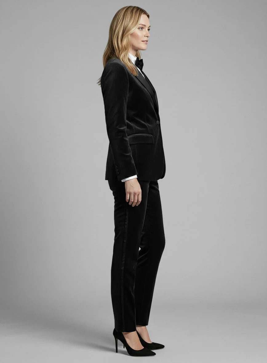 Women's Black Velvet Tuxedo Suit - Image 3