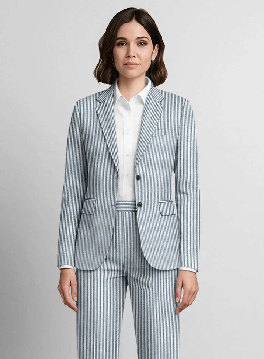 Women's Blue Seersucker Suit - Image 2