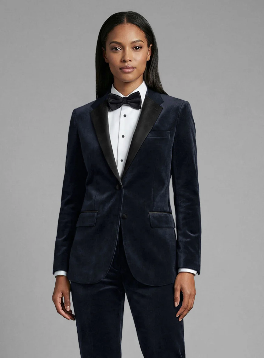 Women's Blue Velvet Tuxedo Suit - Image 3
