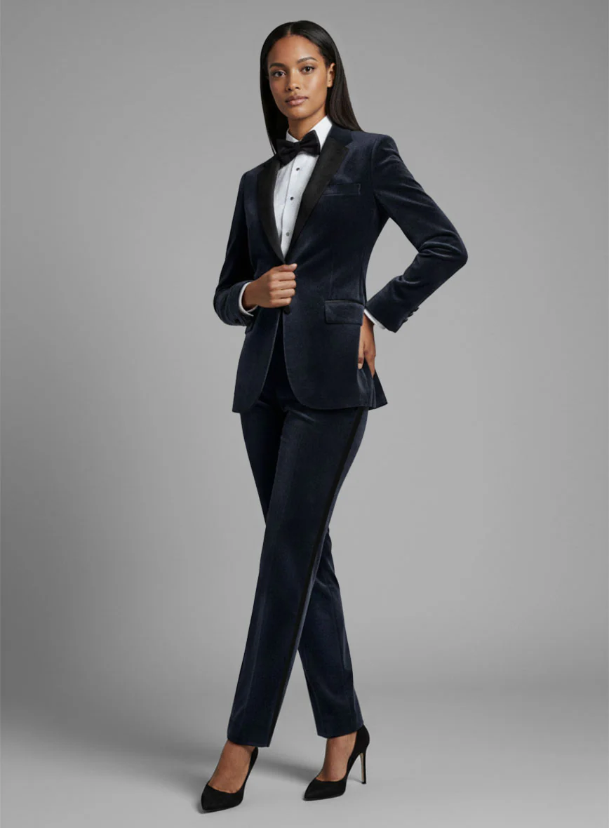Women's Blue Velvet Tuxedo Suit - Image 2