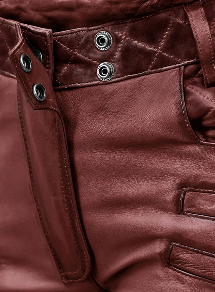 Women's Celestine Burnt Maroon Leather Pants - Image 3