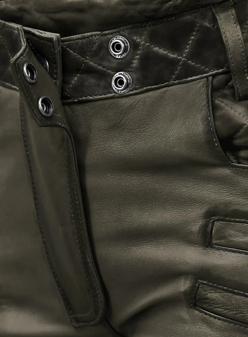 Women's Celestine Burnt Olive Leather Pants - Image 3