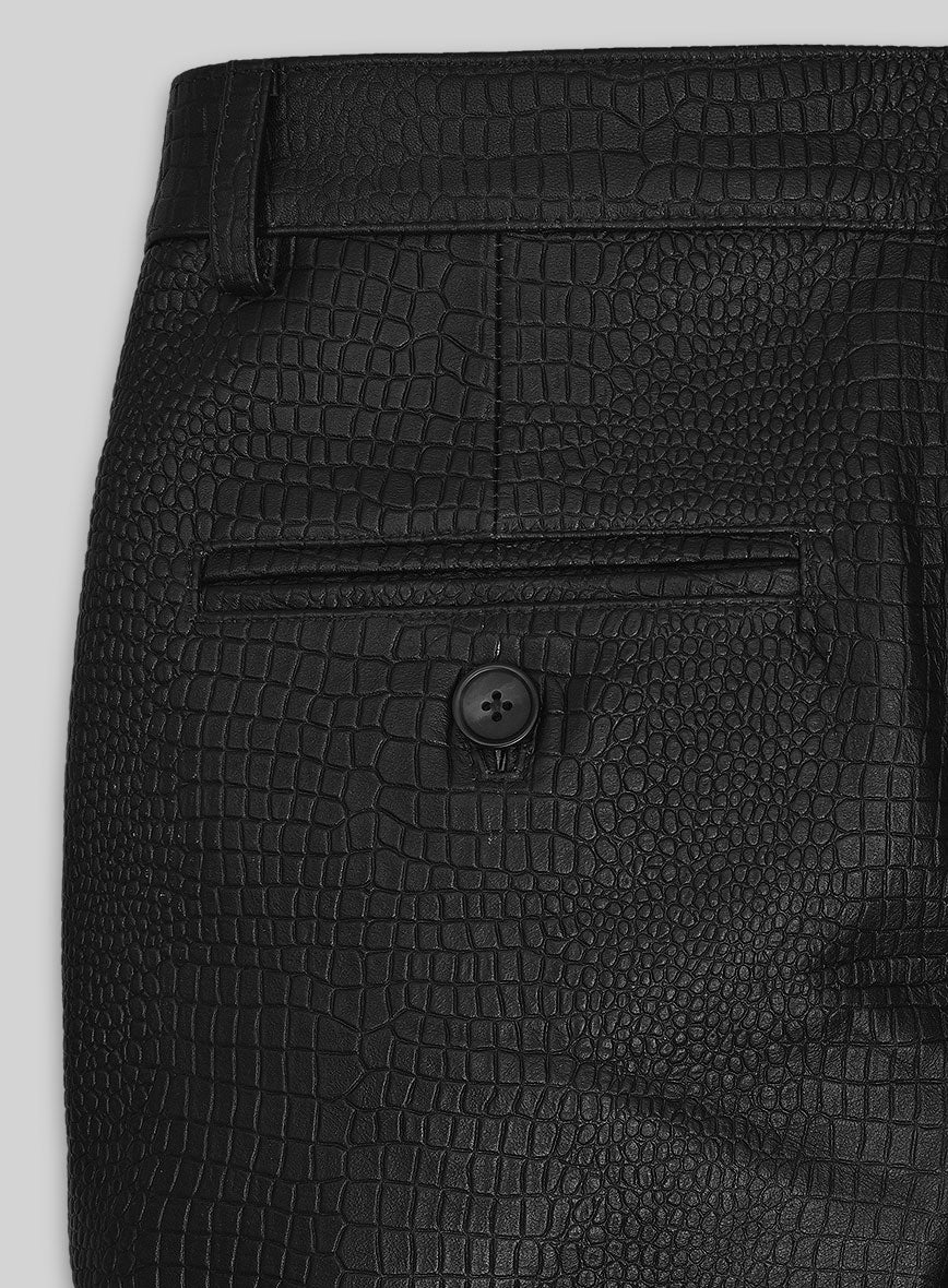Women's Crocodile Black Zephyr Leather Pants - Image 2