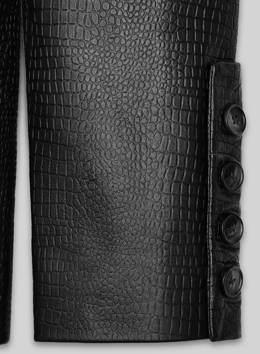 Women's Crocodile Black Zephyr Leather Pants - Image 3