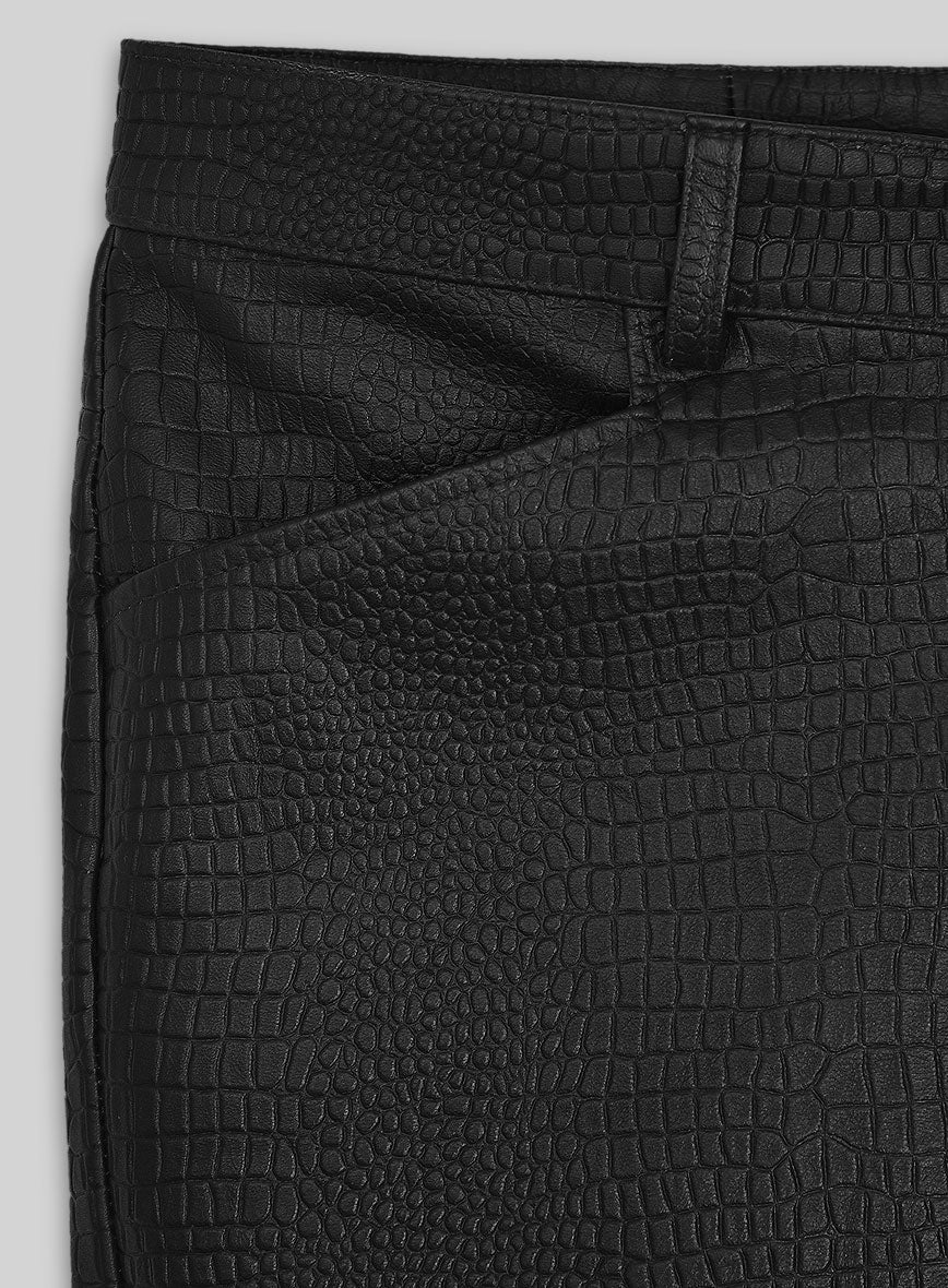 Women's Crocodile Black Zephyr Leather Pants - Image 5
