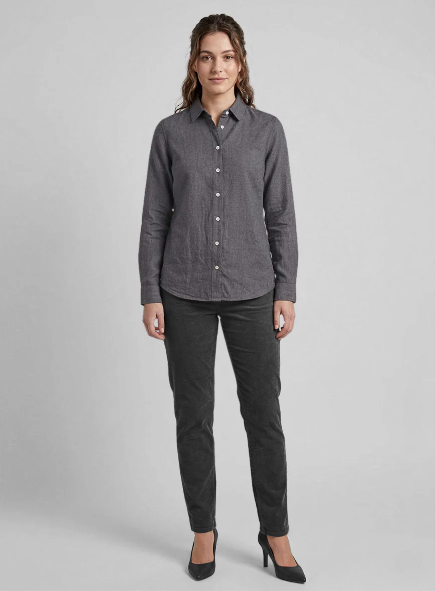 Women's European Haze Purple Linen Shirt - Image 2