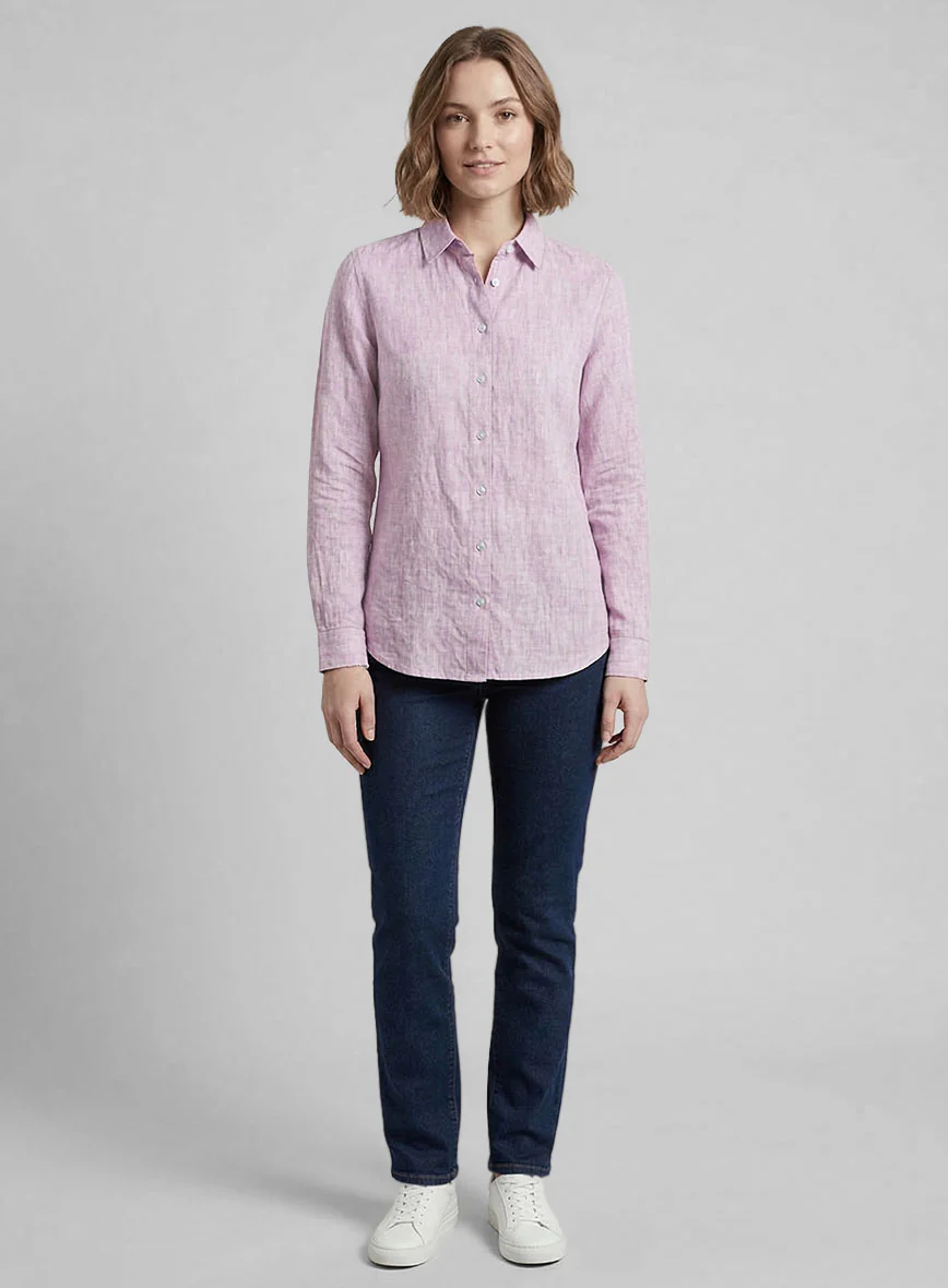 Women's European Light Violet Linen Shirt - Image 2