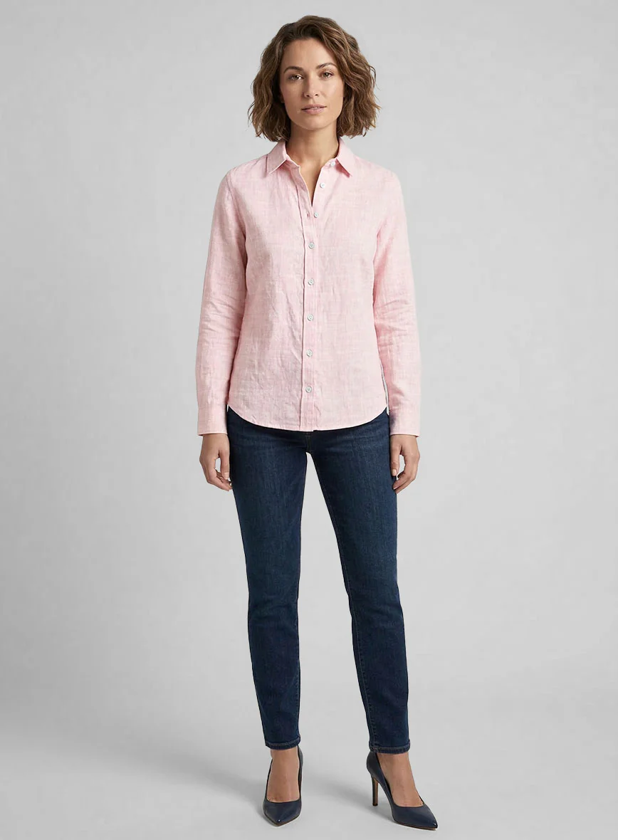 Women's European Pink Linen Shirt - Image 2